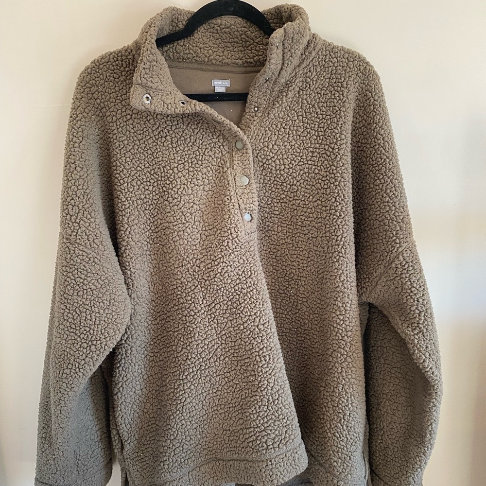 Aerie brown mauve fleece quarter zip button up